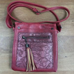 Liz Soto Ruby Red Vegan Leather Multi Pocket Crossbody with Adjustable Strap